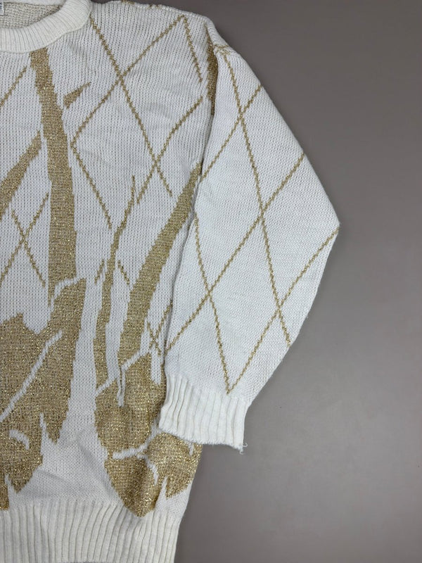 Jonathan Cass "Golden Aura" Abstract Glimmer Knit – White / Gold