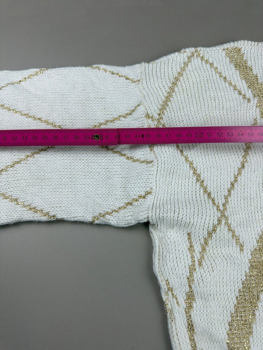 Jonathan Cass "Golden Aura" Abstract Glimmer Knit – White / Gold - Past Pieces