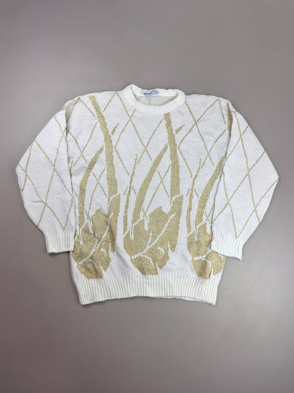 Jonathan Cass "Golden Aura" Abstract Glimmer Knit – White / Gold