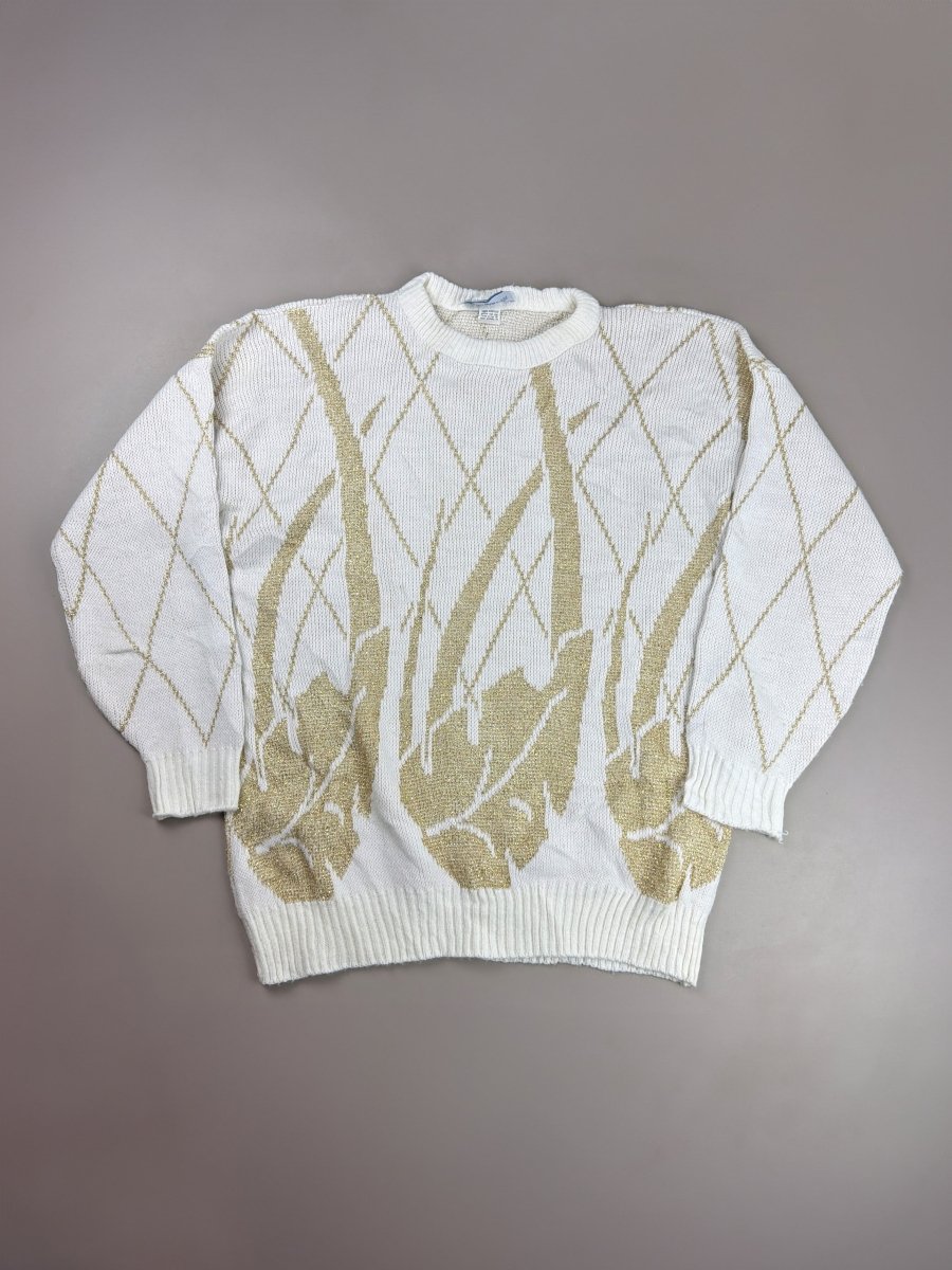 Jonathan Cass "Golden Aura" Abstract Glimmer Knit – White / Gold - Past Pieces