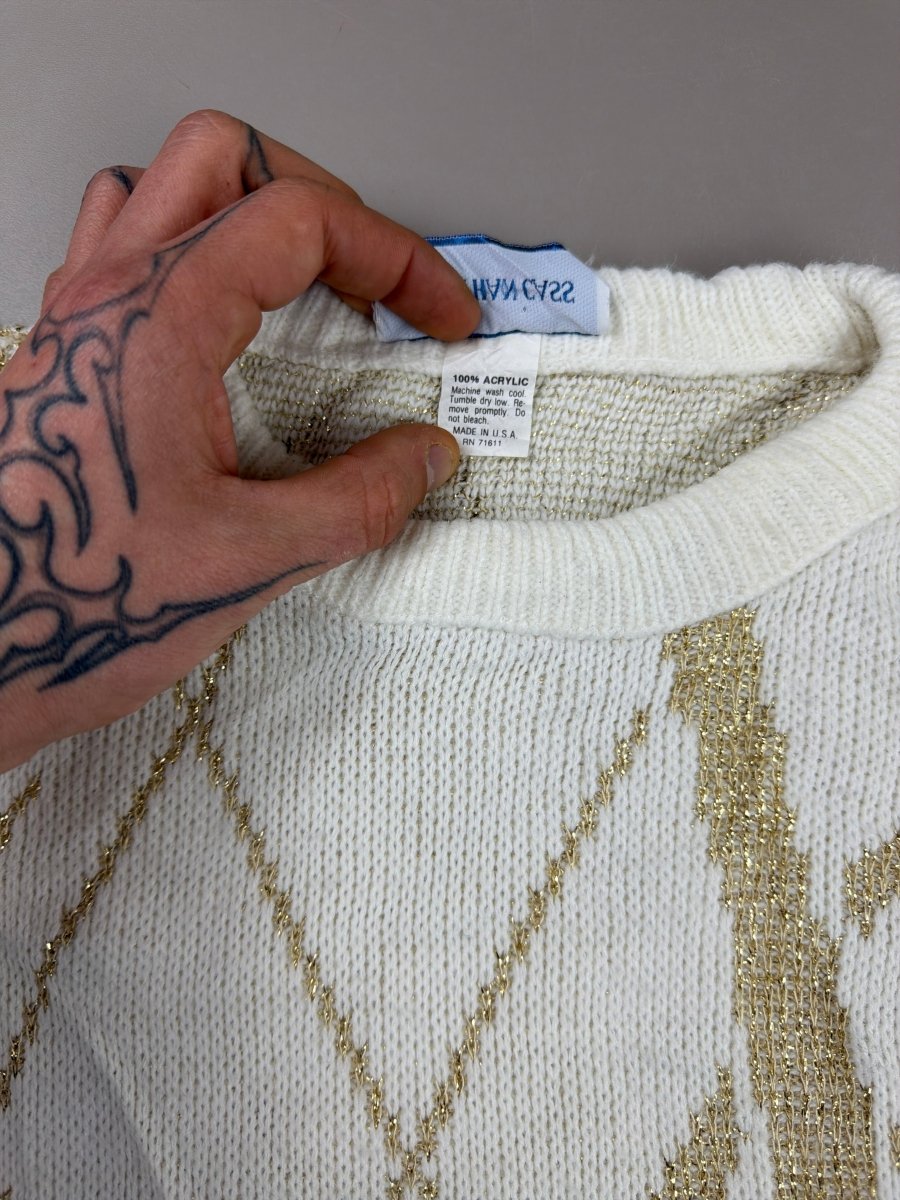 Jonathan Cass "Golden Aura" Abstract Glimmer Knit – White / Gold - Past Pieces