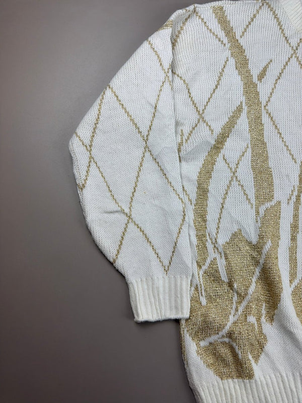 Jonathan Cass "Golden Aura" Abstract Glimmer Knit – White / Gold