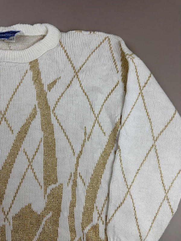 Jonathan Cass "Golden Aura" Abstract Glimmer Knit – White / Gold