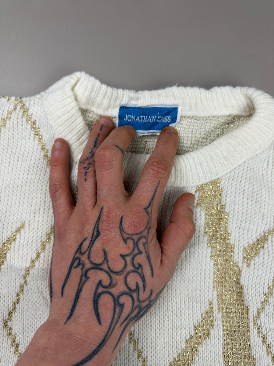 Jonathan Cass "Golden Aura" Abstract Glimmer Knit – White / Gold - Past Pieces