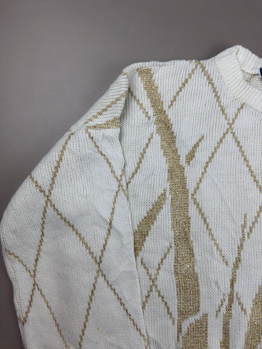 Jonathan Cass "Golden Aura" Abstract Glimmer Knit – White / Gold - Past Pieces