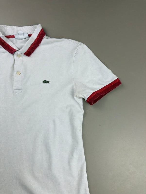 Lacoste Archive "Slim Fit" Contrast Polo - White / Burgundy Red