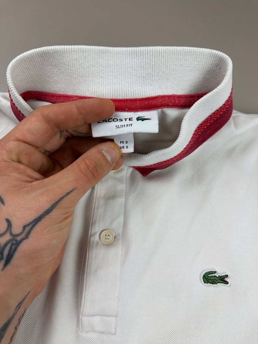 Lacoste Archive "Slim Fit" Contrast Polo - White / Burgundy Red - Past Pieces