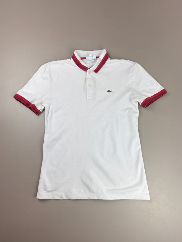 Lacoste Archive "Slim Fit" Contrast Polo - White / Burgundy Red
