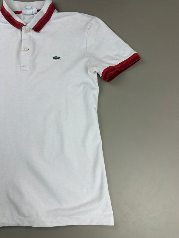 Lacoste Archive "Slim Fit" Contrast Polo - White / Burgundy Red