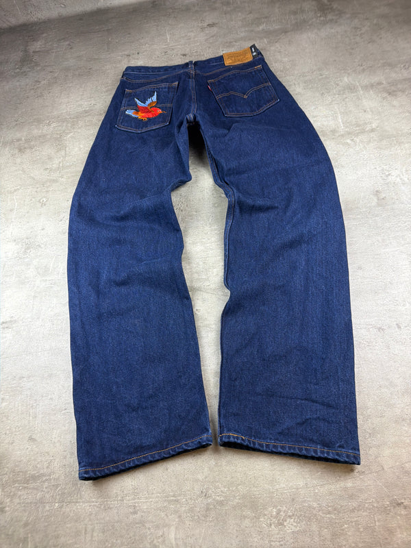 Levi's Baggy Embroidered Bird Denim Jeans - Dark Indigo Blue