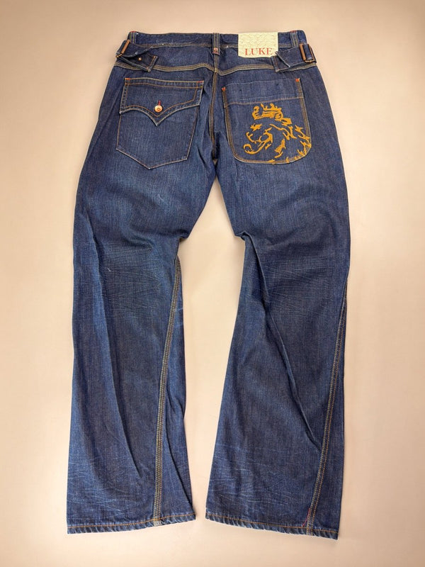 Luke Black Country Originals Japanese Denim "Lion" - Baggy Y2K Embroidery