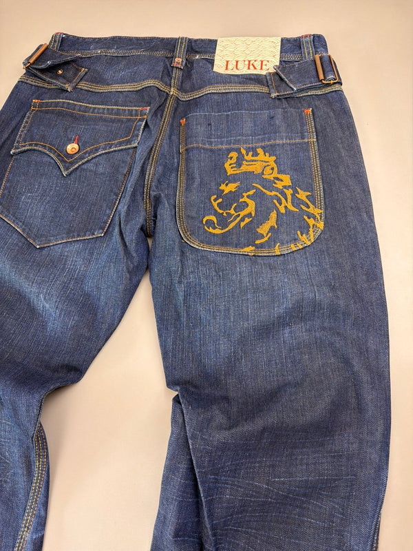 Luke Black Country Originals Japanese Denim "Lion" - Baggy Y2K Embroidery