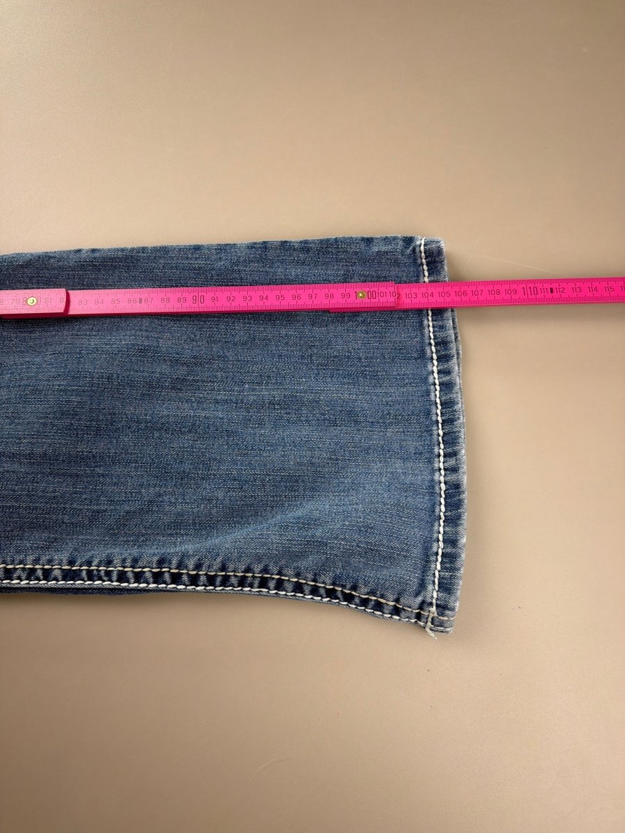 Miss Me Archive "Iconic Slim Boot" Low Waist Denim - Y2K Bling Distressed Blue - Past Pieces