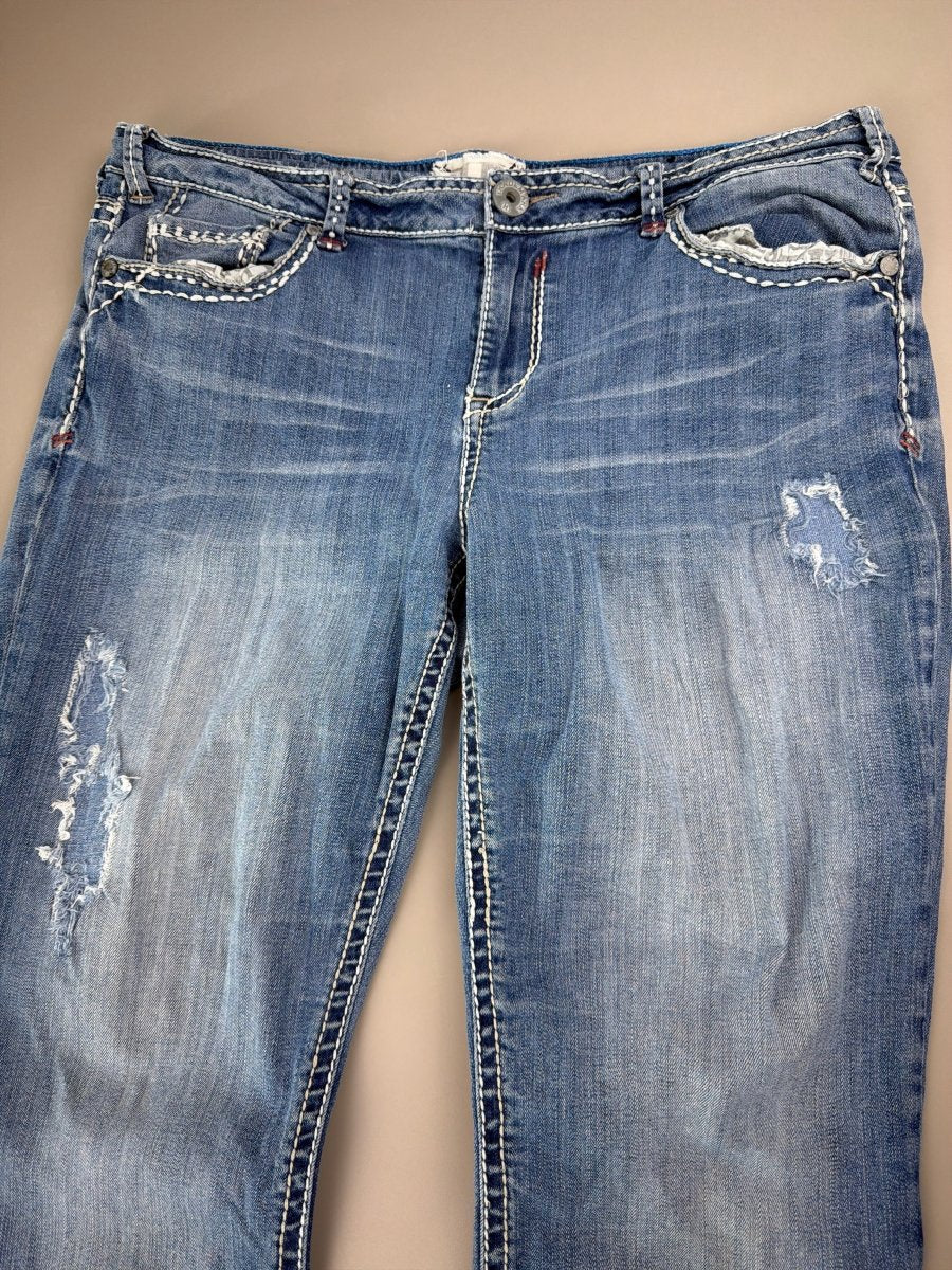 Miss Me Archive "Iconic Slim Boot" Low Waist Denim - Y2K Bling Distressed Blue - Past Pieces