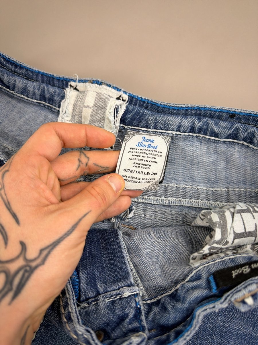 Miss Me Archive "Iconic Slim Boot" Low Waist Denim - Y2K Bling Distressed Blue - Past Pieces