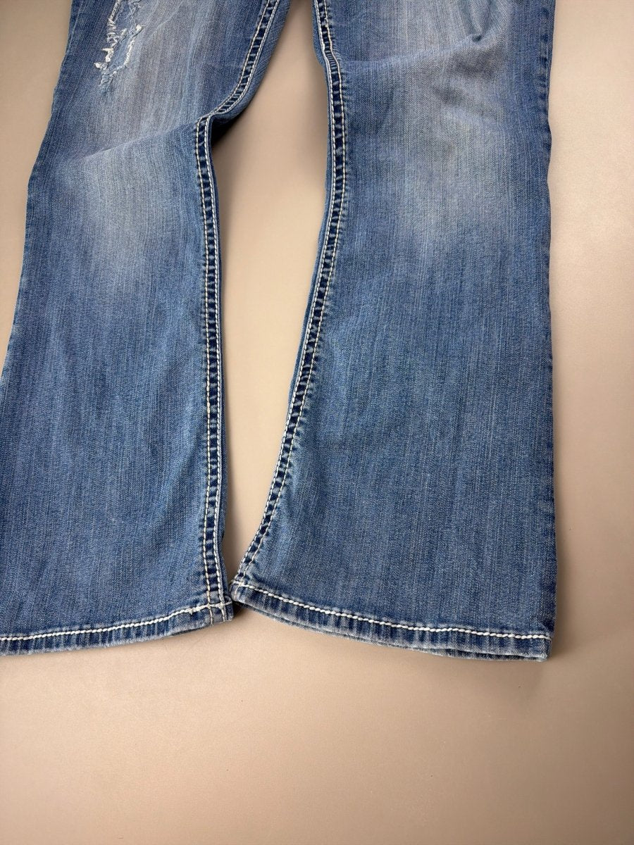 Miss Me Archive "Iconic Slim Boot" Low Waist Denim - Y2K Bling Distressed Blue - Past Pieces