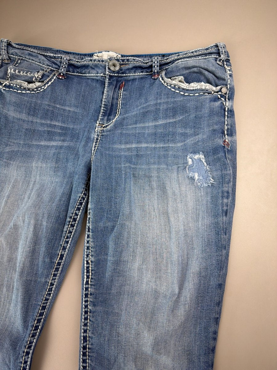 Miss Me Archive "Iconic Slim Boot" Low Waist Denim - Y2K Bling Distressed Blue - Past Pieces
