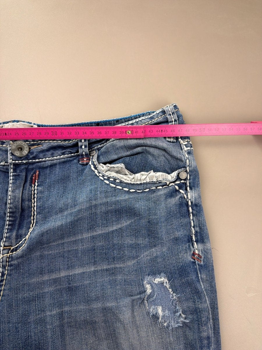 Miss Me Archive "Iconic Slim Boot" Low Waist Denim - Y2K Bling Distressed Blue - Past Pieces