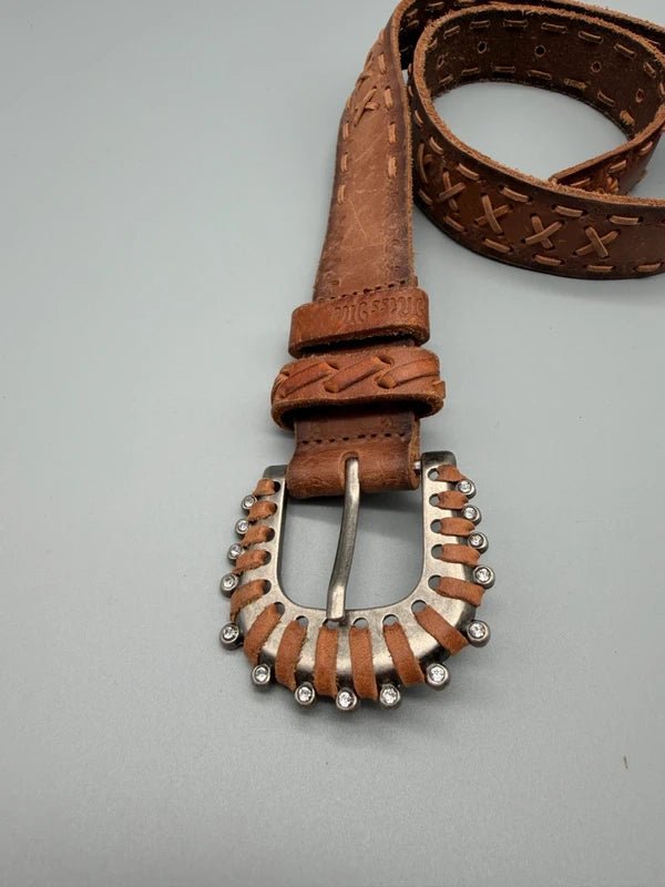 Miss Me Archive "Western Star" Studded Belt - Cognac Rhinestone