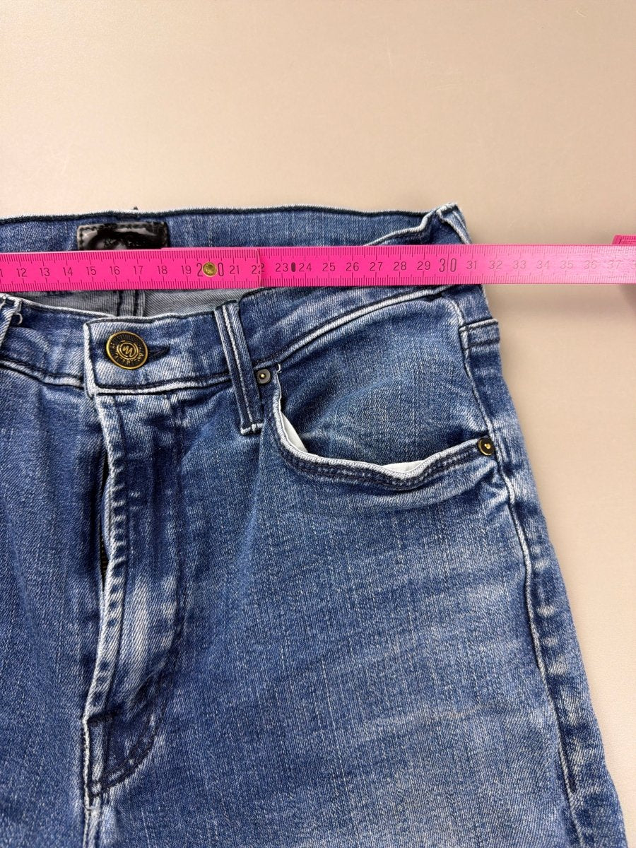 Mother Denim Archive "Iconic M" Studded Flare – Y2K Low Waist Washed Indigo - Past Pieces