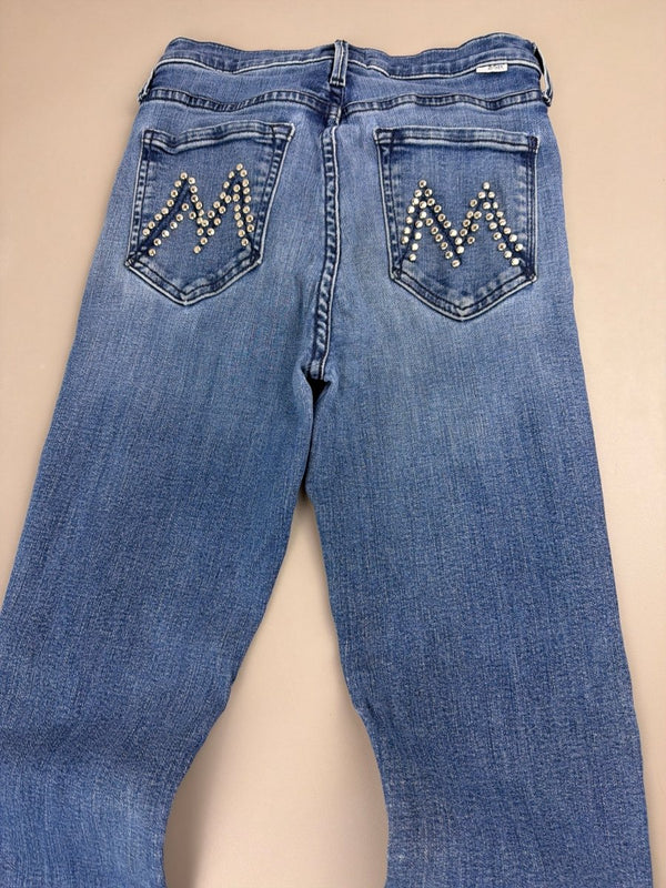 Mother Denim Archive "Iconic M" Studded Flare – Y2K Low Waist Washed Indigo