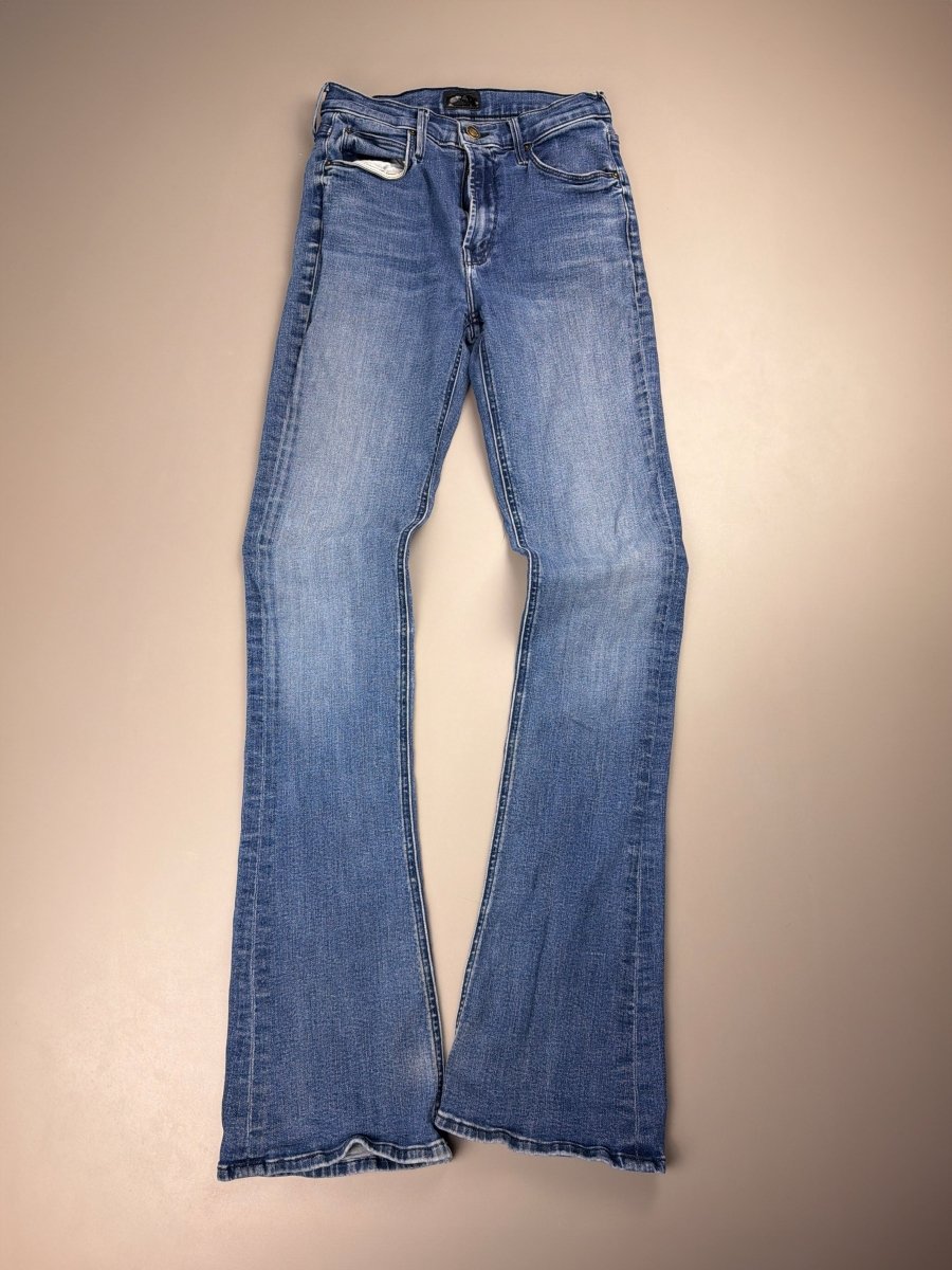 Mother Denim Archive "Iconic M" Studded Flare – Y2K Low Waist Washed Indigo - Past Pieces