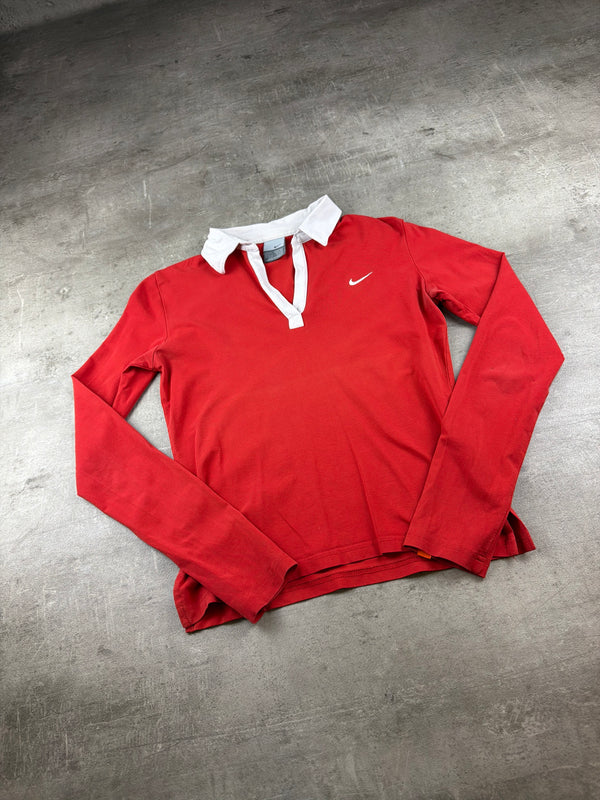 Nike Y2K Cropped Rugby Longsleeve Polo - Red / White
