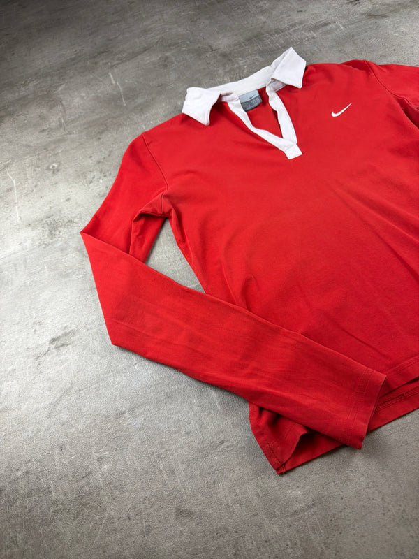Nike Y2K Cropped Rugby Longsleeve Polo - Red / White