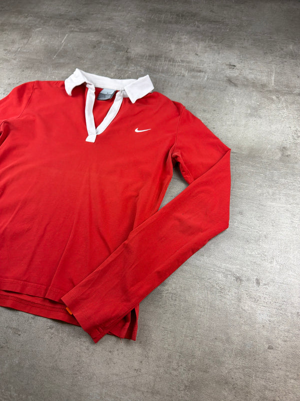 Nike Y2K Cropped Rugby Longsleeve Polo - Red / White
