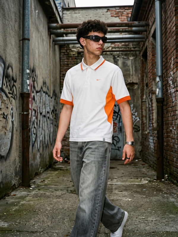 Nike Sphere Dry Mesh Panel Polo Shirt - White / Orange