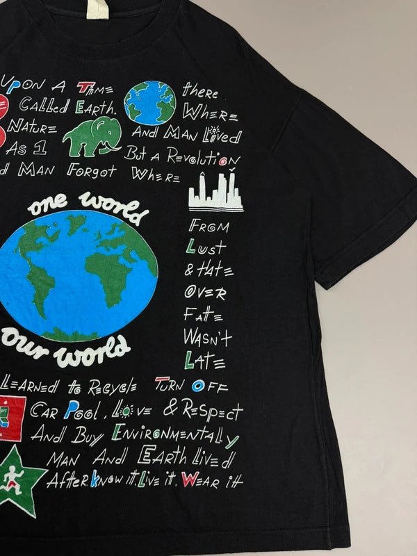 "One World Our World" Earth Day Graphic Tee - Black