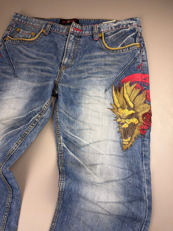 Oniarai Archive "Demon Oni" Heavy Embroidered Denim - Washed Blue