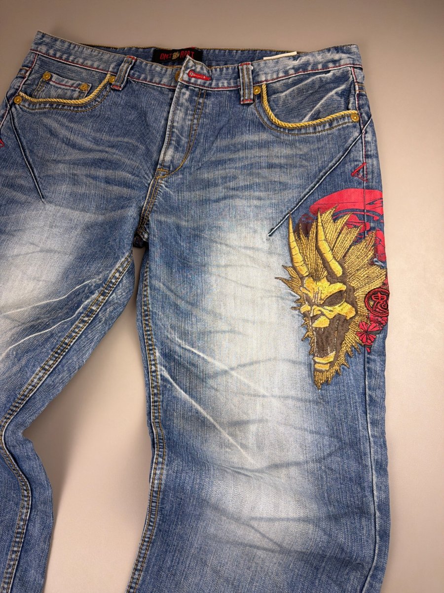 Oniarai Archive "Demon Oni" Heavy Embroidered Denim - Washed Blue - Past Pieces