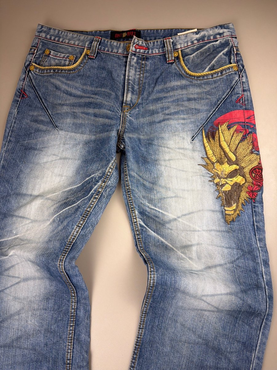 Oniarai Archive "Demon Oni" Heavy Embroidered Denim - Washed Blue - Past Pieces