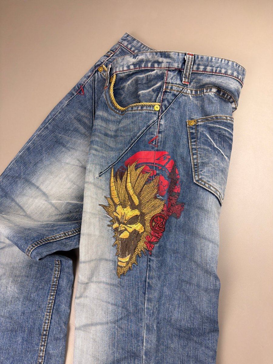 Oniarai Archive "Demon Oni" Heavy Embroidered Denim - Washed Blue - Past Pieces