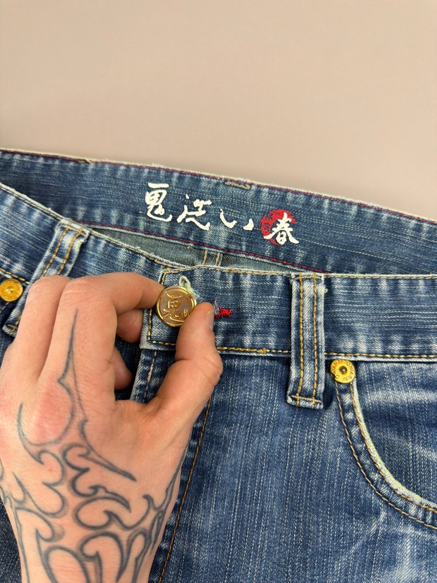 Oniarai Archive "Golden Dragon" Embroidered Jeans - Cyber Indigo Wash - Past Pieces