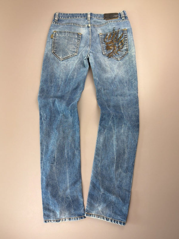 Oniarai Archive "Golden Dragon" Embroidered Jeans - Cyber Indigo Wash