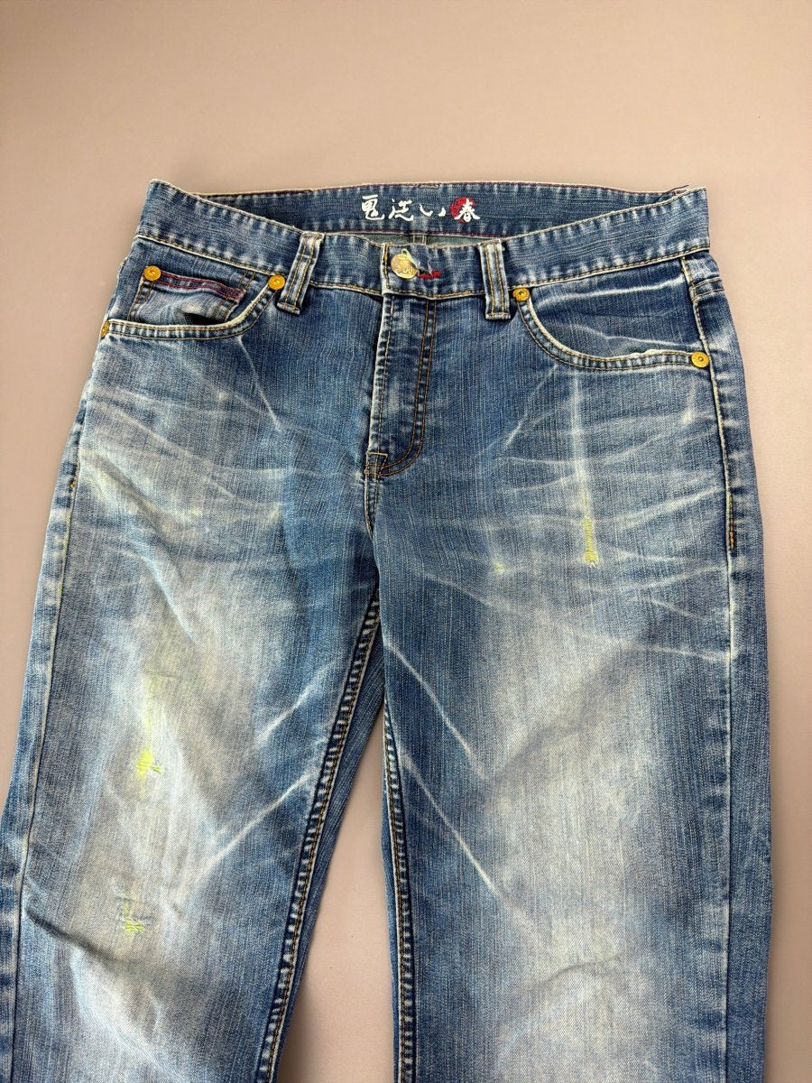 Oniarai Archive "Golden Dragon" Embroidered Jeans - Cyber Indigo Wash - Past Pieces