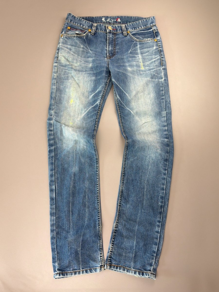 Oniarai Archive "Golden Dragon" Embroidered Jeans - Cyber Indigo Wash - Past Pieces