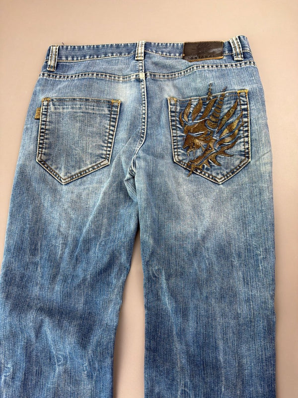 Oniarai Archive "Golden Dragon" Embroidered Jeans - Cyber Indigo Wash