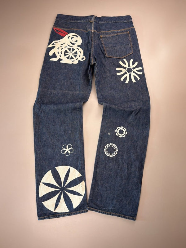 Oniarai Archive "Japanese Rabbit Graphics" Raw Denim Jeans - Indigo