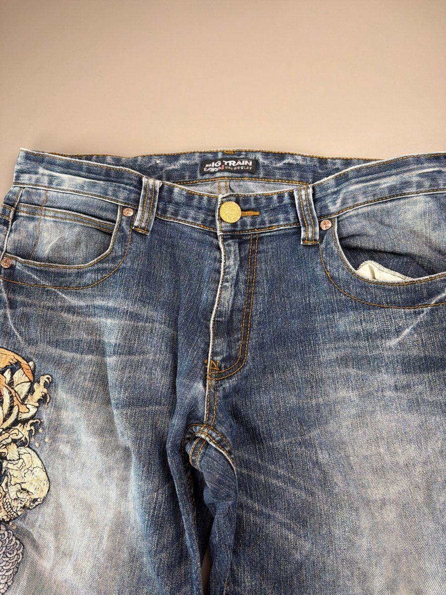 Oniarai Archive "Koi Skull" Tattoo Print Denim – Japanese Cyber - Past Pieces