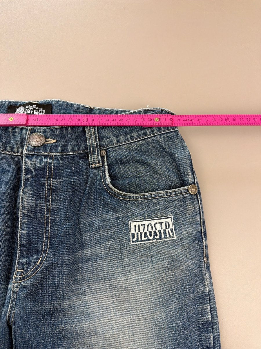 Oniarai "Oni Spirit" Heavy Embroidery Japan Denim – Mid Blue Baggy Y2K Cyber Streetwear - Past Pieces