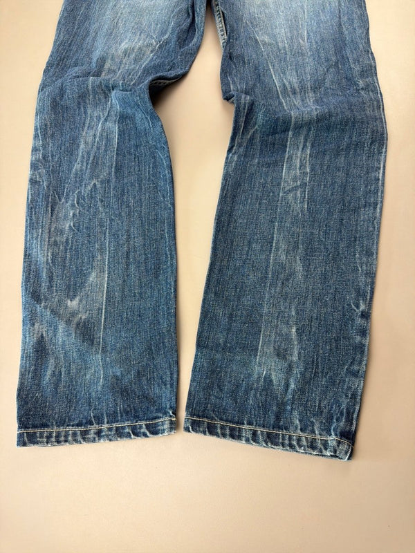 Oniarai "Oni Spirit" Heavy Embroidery Japan Denim – Mid Blue Baggy Y2K Cyber Streetwear