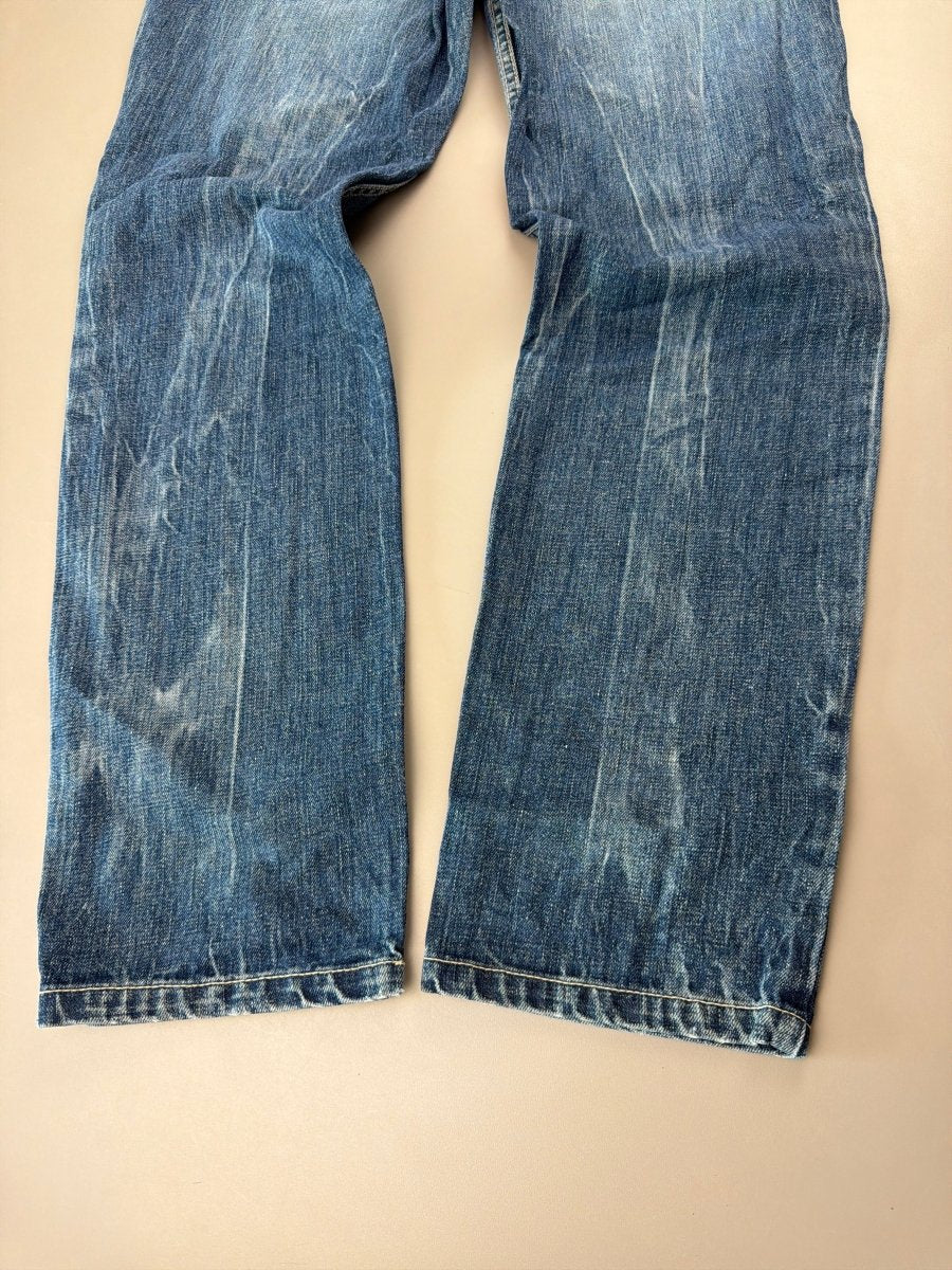 Oniarai "Oni Spirit" Heavy Embroidery Japan Denim – Mid Blue Baggy Y2K Cyber Streetwear - Past Pieces