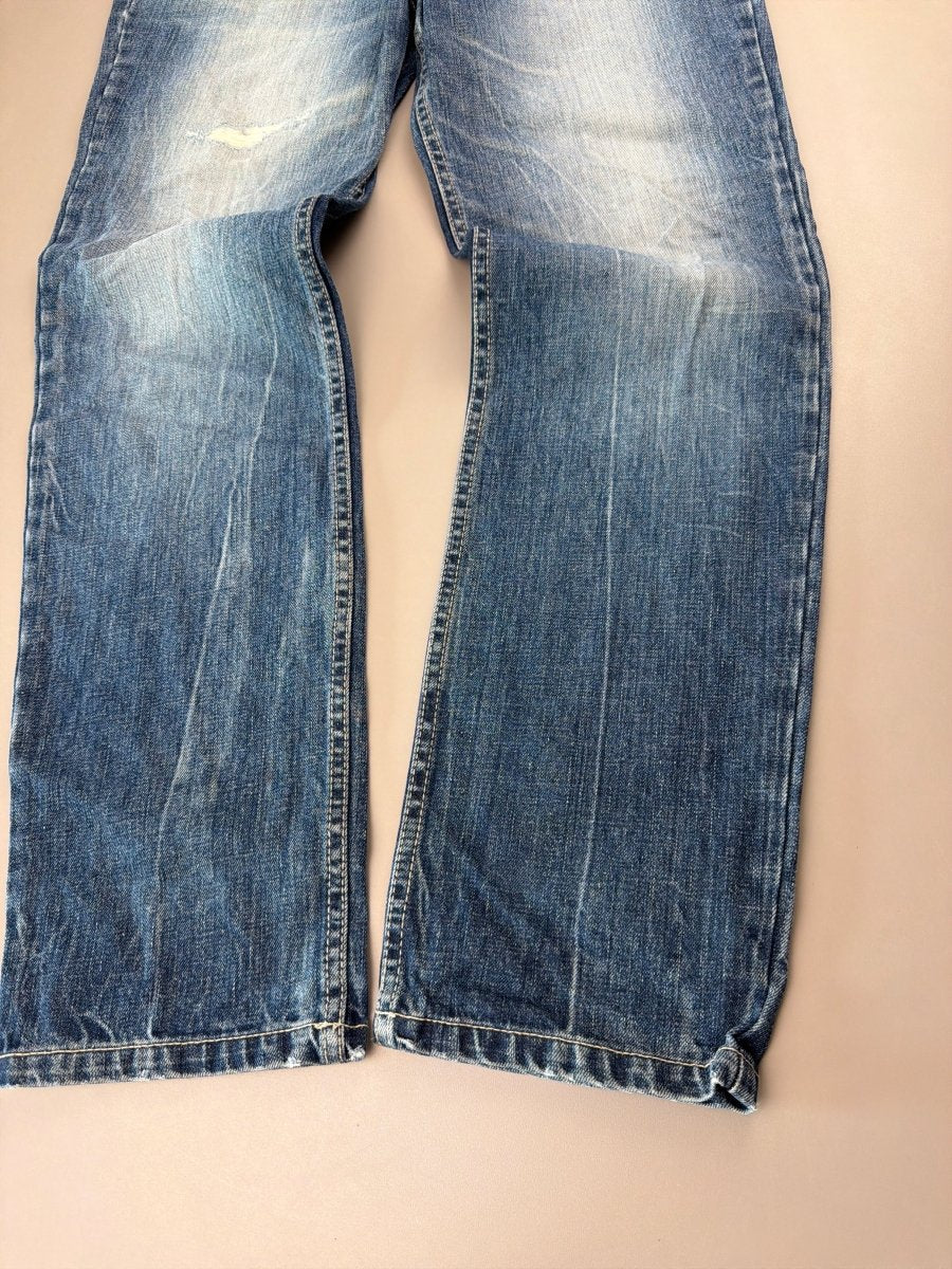 Oniarai "Oni Spirit" Heavy Embroidery Japan Denim – Mid Blue Baggy Y2K Cyber Streetwear - Past Pieces