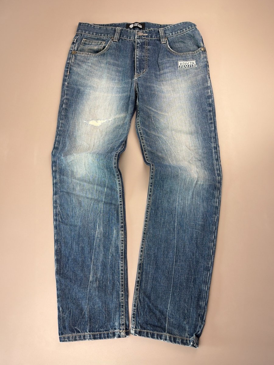 Oniarai "Oni Spirit" Heavy Embroidery Japan Denim – Mid Blue Baggy Y2K Cyber Streetwear - Past Pieces