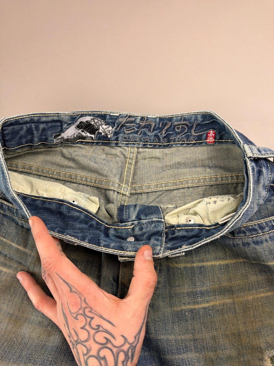 Osaka Big Train Archive "Great Wave" Distressed Denim - Camo Patchwork Blue - Past Pieces