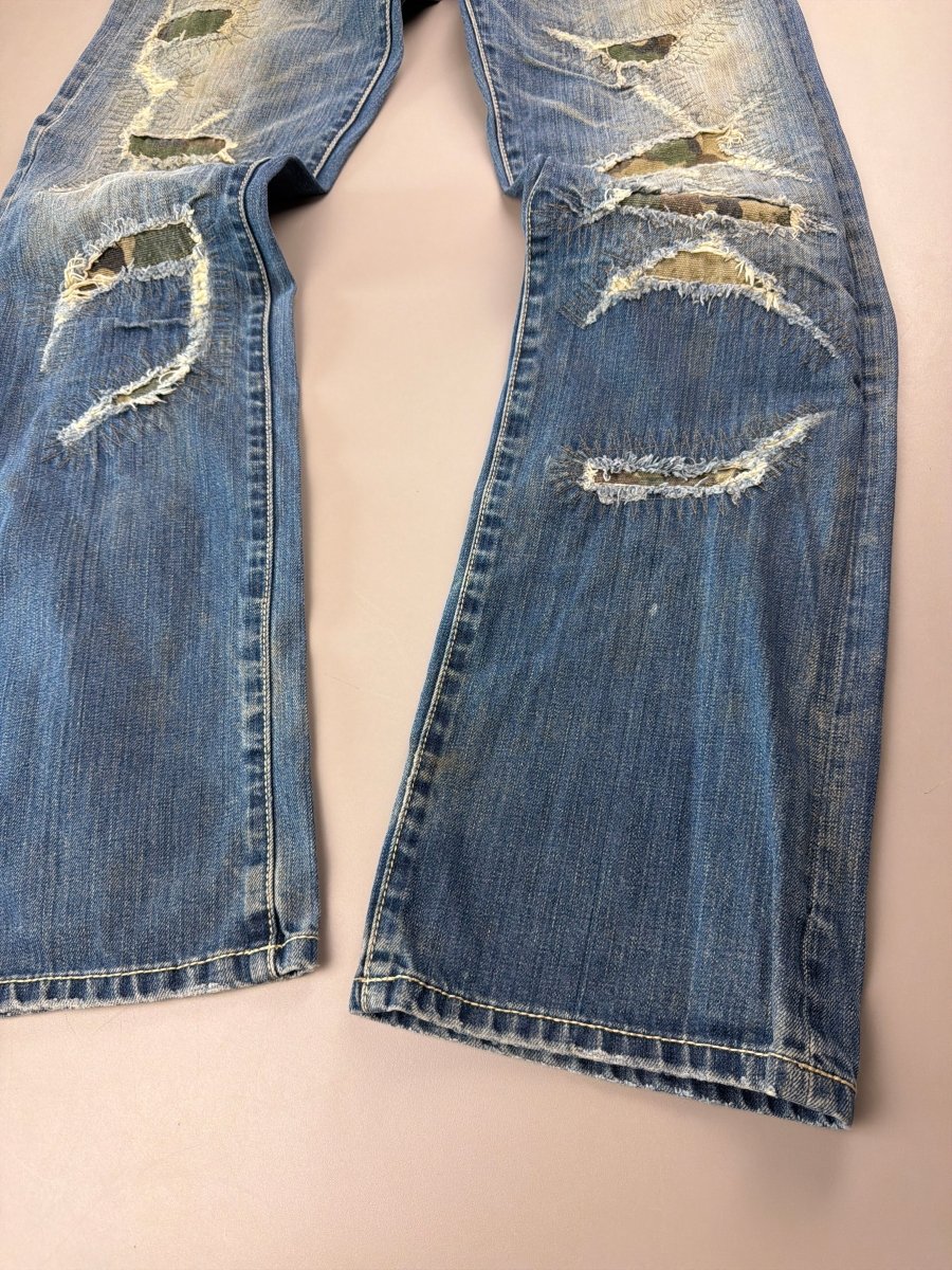 Osaka Big Train Archive "Great Wave" Distressed Denim - Camo Patchwork Blue - Past Pieces