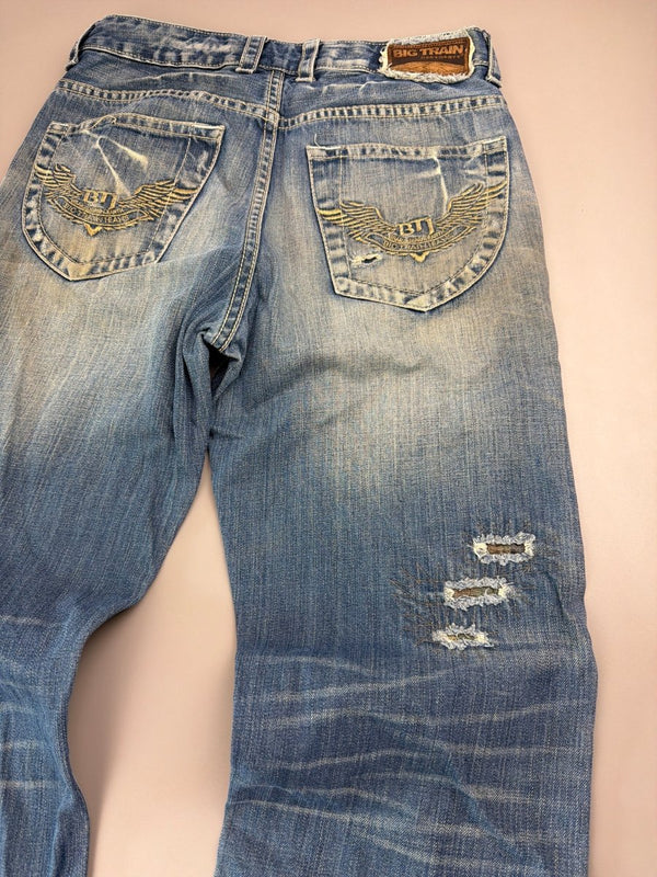 Osaka Big Train Archive "Great Wave" Distressed Denim - Camo Patchwork Blue